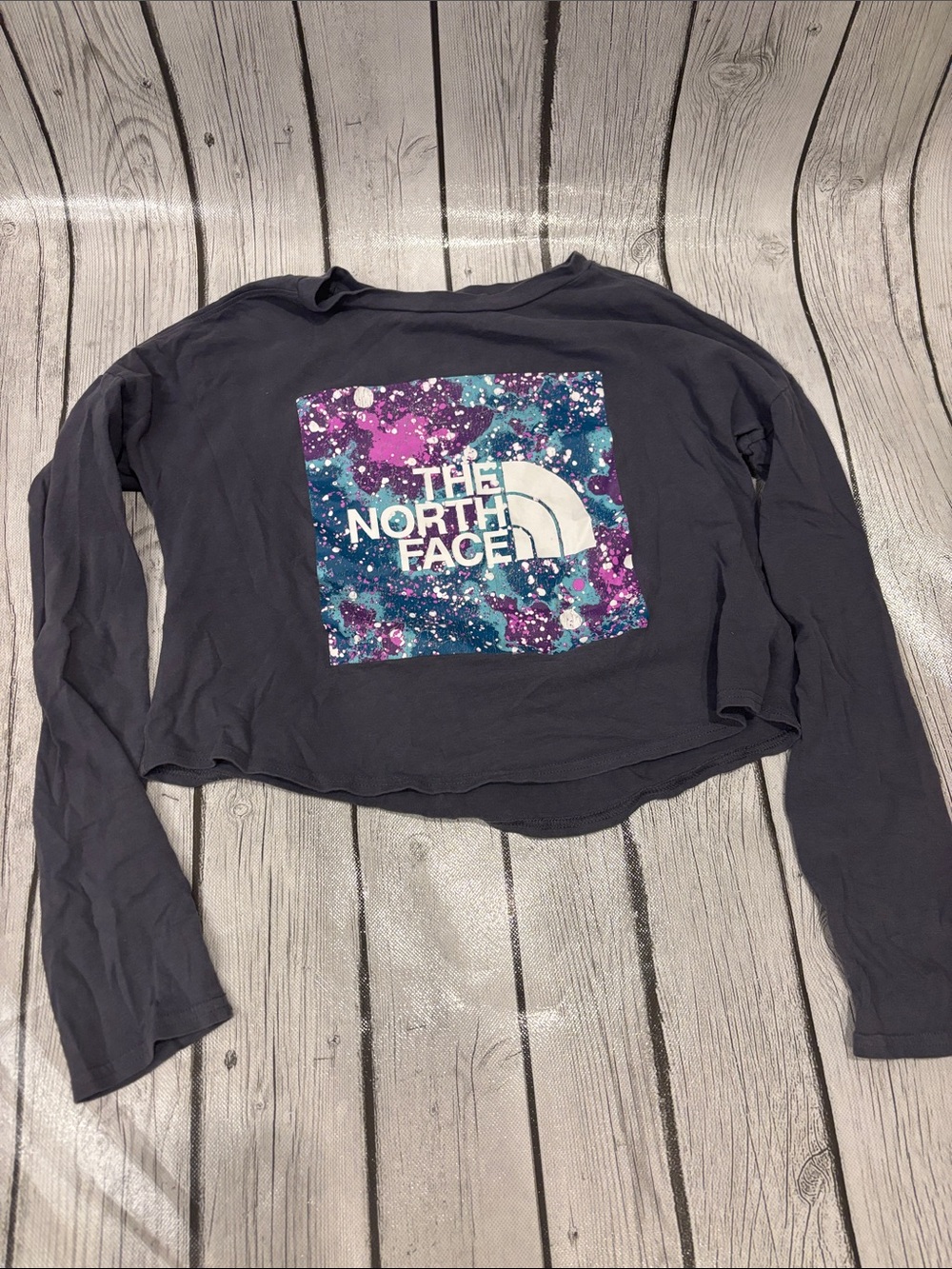 The North Face gray girl size 10/12 Cropped Long Sleeve Tee